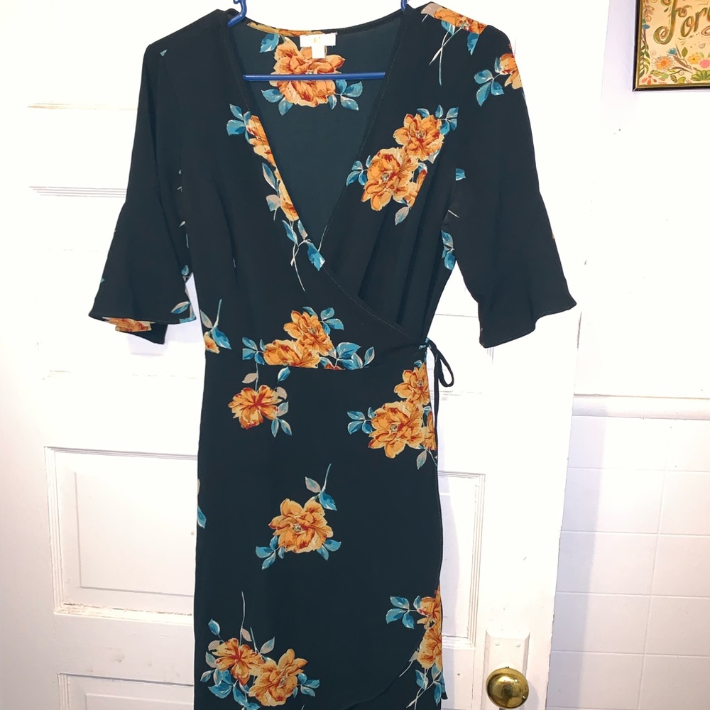 Dark Teal Floral Wrap Dress